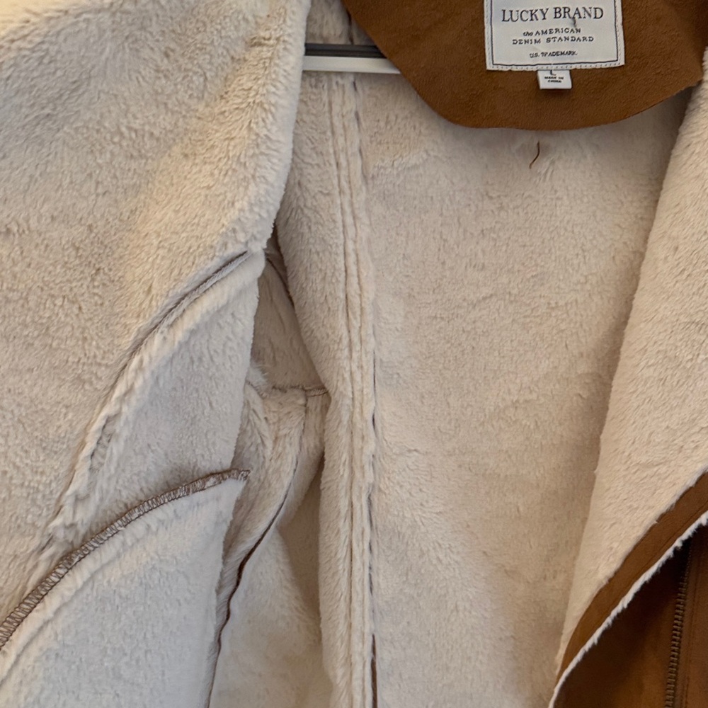 Lucky Brand Women's Brown Jacket with Cream Lining Faux Suede L - Picture 3 of 5